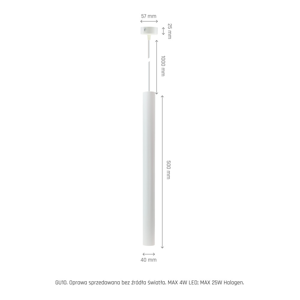 SPECTRUM - CHLOE SLIM závesné kruhové svietidlo GU11/MR11 IP20 Ø40x500mm / dĺžka kábla 1m 250V - Biele / nast. uhol