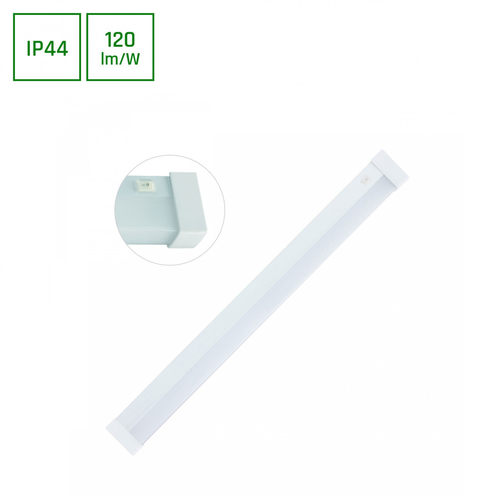SPECTRUM - AQUATICA LED 15W povrch. svietidlo 150° IP44 596x46x63 Neut. biela / 4000°K - Biele hranaté konc. / ON/OFF spínač