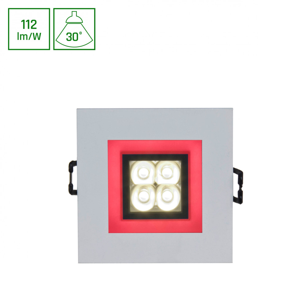SPECTRUM - FIALE 4 LED 4x1W zapustené štvorcové svietidlo 30° IP20 80x80x40mm 230V Teplá biela / 3000°K - Biely - Červený rám