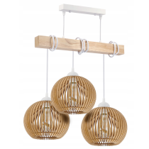 BERGE LED závesné stropné svietidlo biely drevený trám 3xE27 Hustý guľový luster LUCA