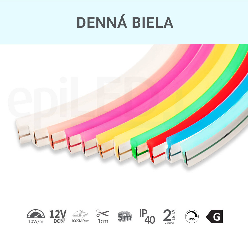epiLED – 5m NEON FLEX - BASIC 6x12 – 10W/m – deliť po 1cm – IP40 – 12V DC – Denná biela (WH) / 6500°K