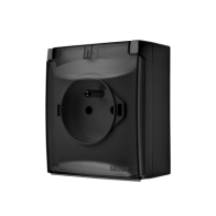 Kontakt Simon - Jedno zásuvka SIMON AQUACLICK ACGZ1CZ/49A s krytím IP44 s clonkami- klapka v transparentnej farbe, 16, čiernaA