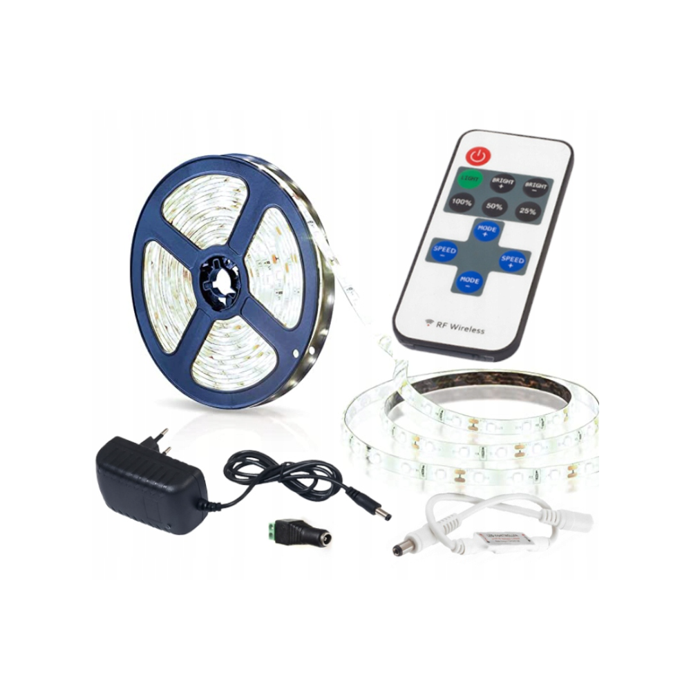 BERGE LED pásik - 5m - 12V - 24W - studená biela - stmievač - sada