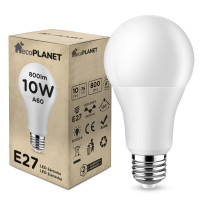 ecoPLANET - LED žiarovka - 10W - 800lm - 270° - 230V - Studená Biela / 6000°K - E27