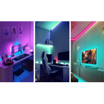 BERGE - 5m LED pásik RGB Sada – 4.8W, 60xSMD, 8mm, IP65, 12V DC – RGB (diaľkové ovládanie + adaptér v sade)