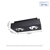 SPECTRUM - MIRORA prisadené obdlžníkové nastaviteľné bodové svietidlo AR111 GU10 IP20 293x145x85mm 250V - Čierne
