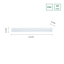 SPECTRUM - AQUATICA LED 15W povrch. svietidlo 150° IP44 596x46x63 Teplá biela / 3000°K - Biele hranaté konc. / ON/OFF spínač