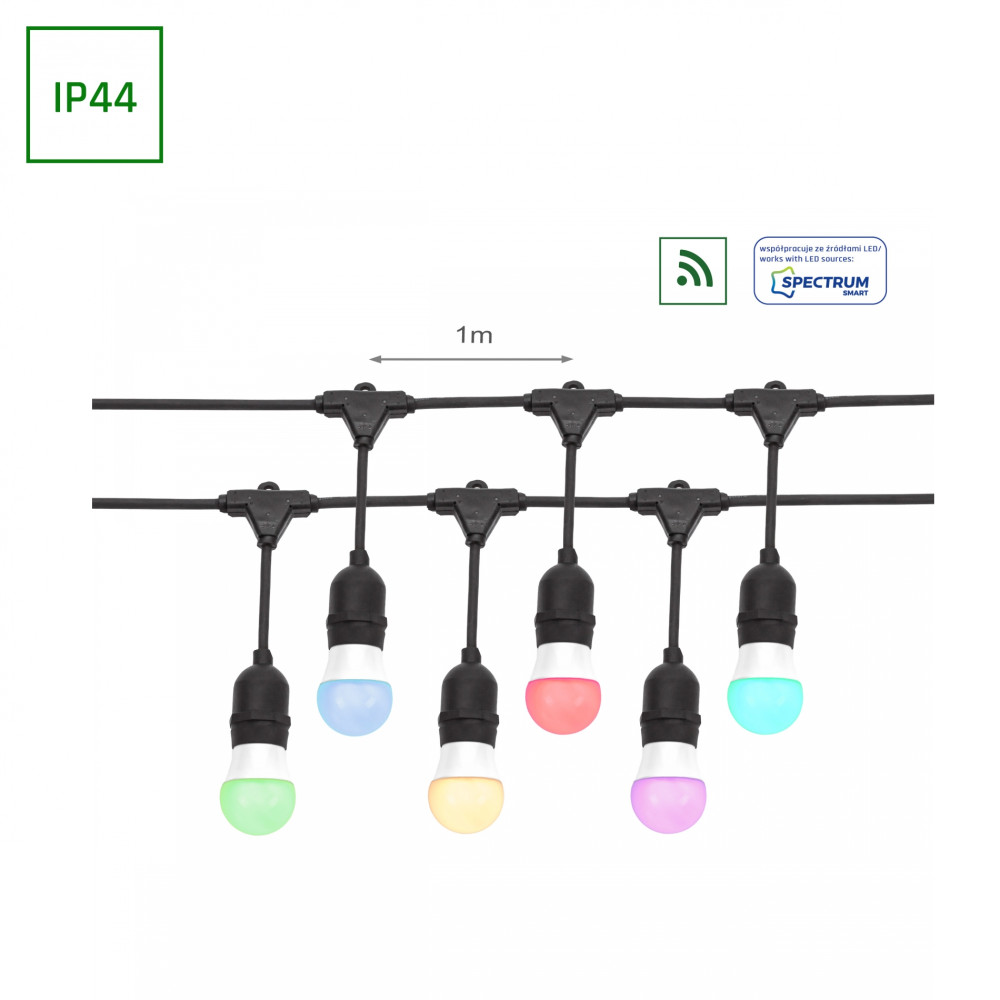SPECTRUM - GARLAND 10M závesná girlanda INT/EXT 10xE27 IP44 9550mm / rozostup - 1m 250V - Čierna
