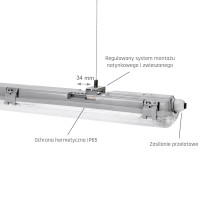 SPECTRUM - LIMEA SLIM 2x1500 - LED trubicové svietidlo 1610x90x63mm - IP65 - G13 - 250V - Sivé