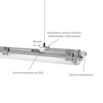 SPECTRUM - LIMEA SLIM 1200 - LED trubicové svietidlo 1310x65x63mm - IP65 - G13 - 250V - Sivé