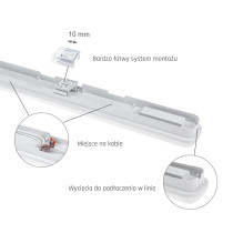 SPECTRUM - LIMEA GO 1200 - 50W hermetické svietidlo IK07 IP65 1200x60x52mm 230V Studená biela / 6000°K - Biele