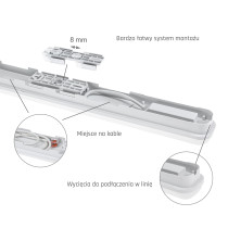 SPECTRUM - LIMEA GO 600 - 25W hermetické svietidlo IK07 IP65 600x60x52mm 230V Studená biela / 6000°K - Biele