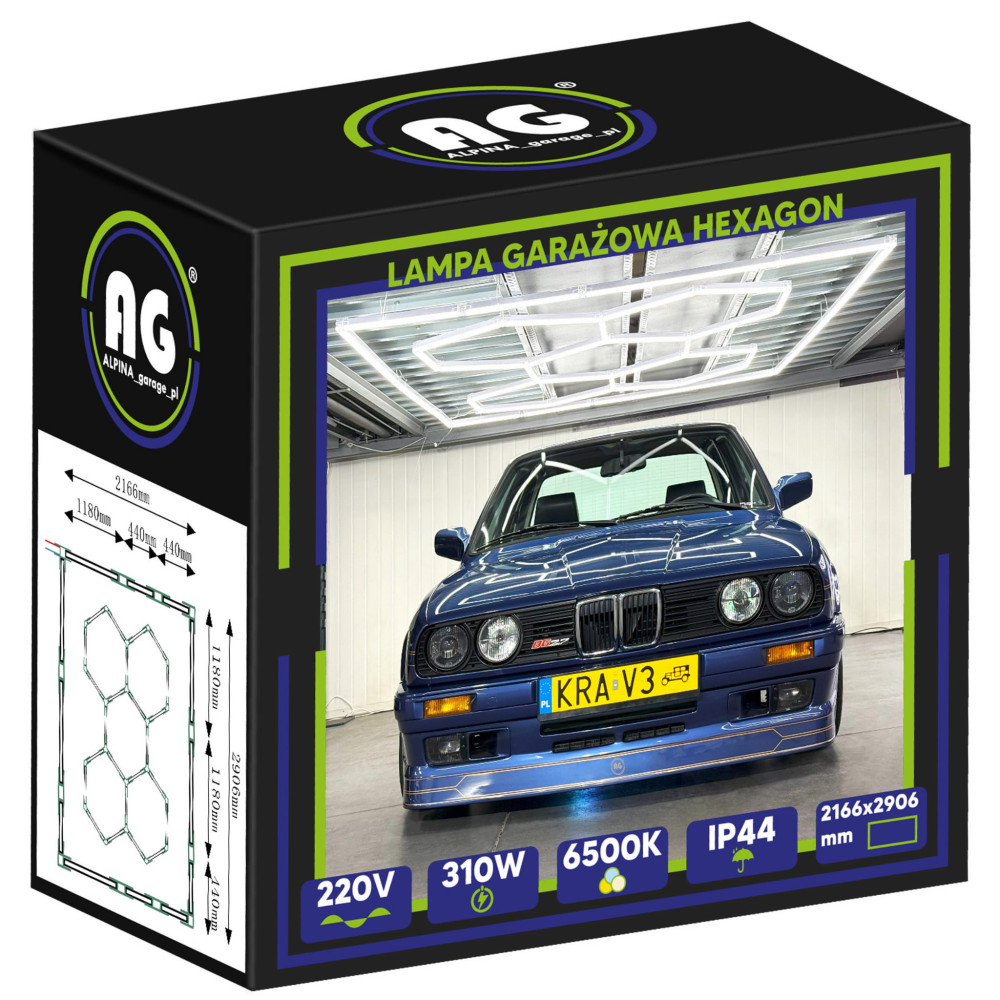 BERGE - LED stropné svietidlo HEXAGON - 310W - 216 x 290cm - IP44 - 230V - studená biela / 6500°K - biele