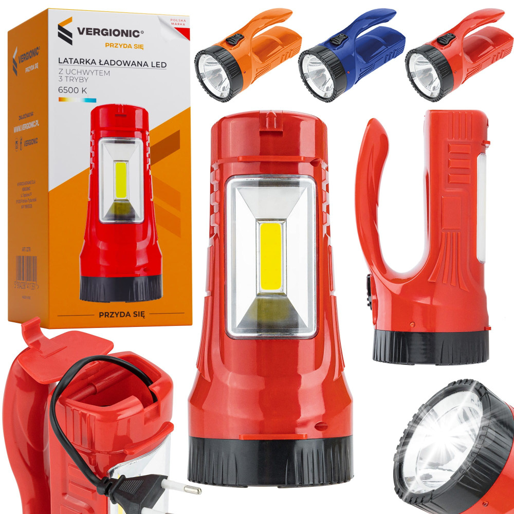 VERGIONIC - Dobíjací LED reflektor s rukoväťou 3v1 - 1W / 3W - 230V