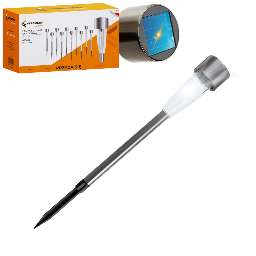 VERGIONIC  - LED solárne svietidlo do záhrady - 0,5W - 3lm - IP44 - Studená biela / 6500°K - nerez