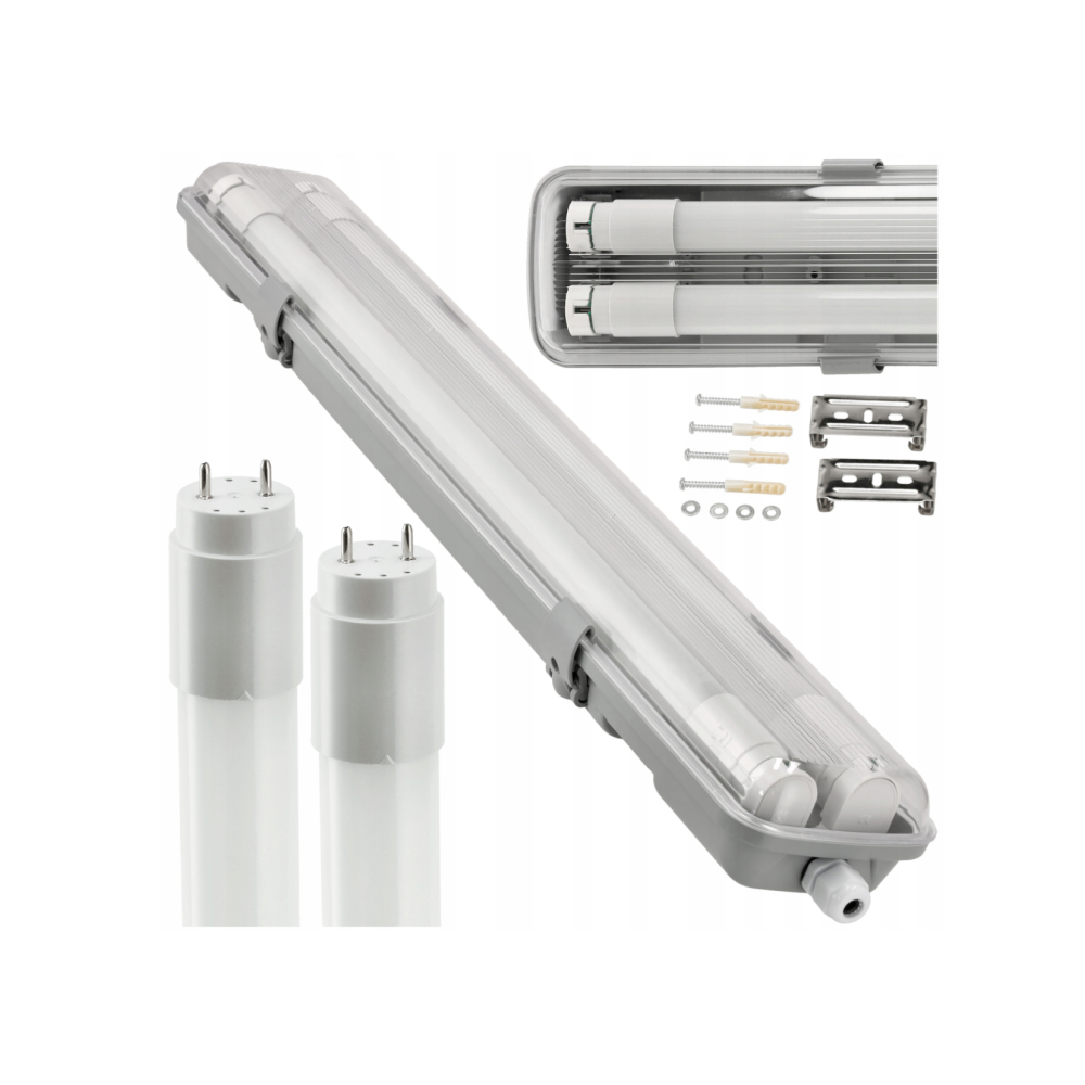 BERGE Hermetické svietidlo 120cm + 2x LED trubica neutrálna biela