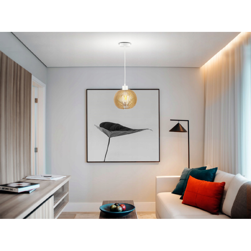BERGE Závesná stropná lampa - drevená guľa