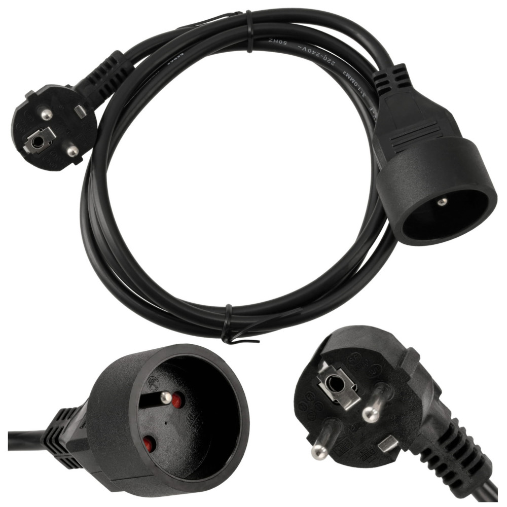 BERGE - Predlžovací kábel s vidlicou a zásuvkou - 1,5m - 230V - čierny