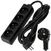 BERGE - Predlžovací kábel s vidlicou a 4x zásuvkou - 3m - 230V - čierny