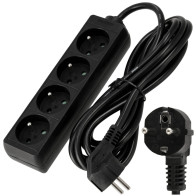 BERGE - Predlžovací kábel s vidlicou a 4x zásuvkou - 3m - 230V - čierny