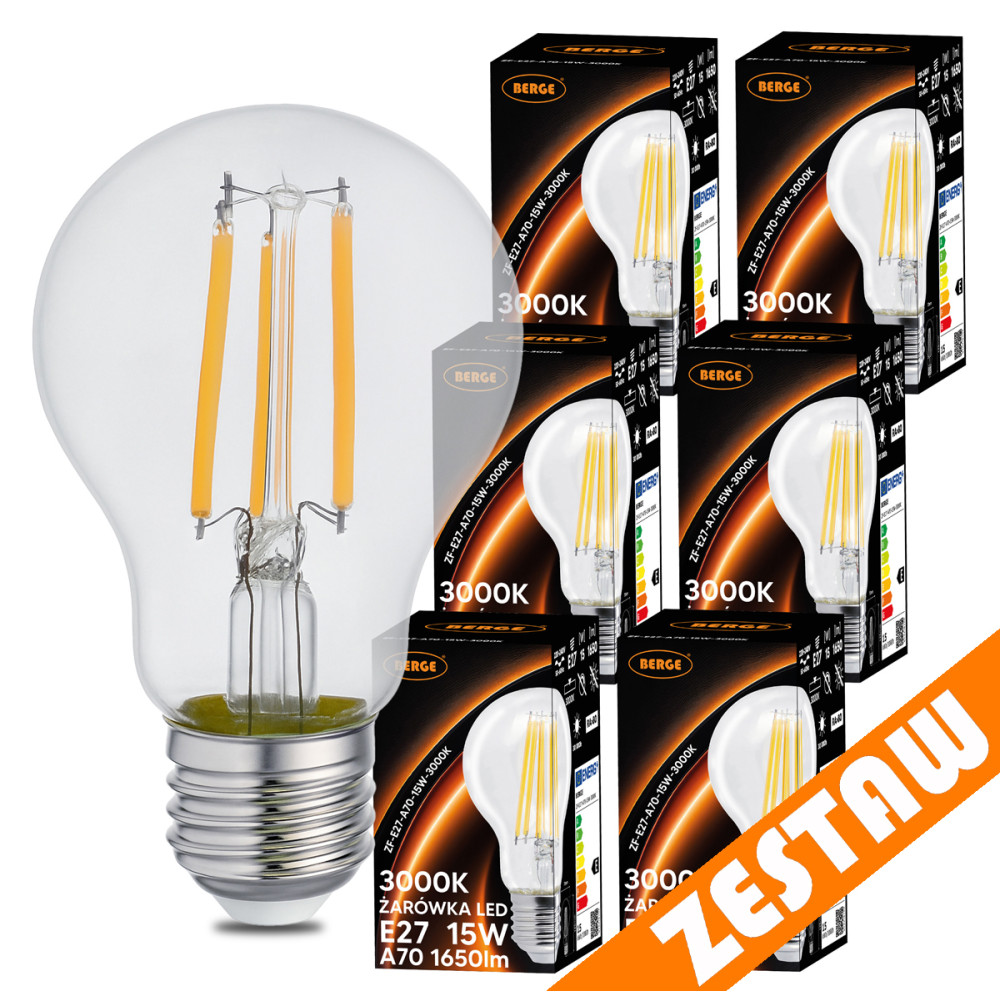 BERGE SADA 6x LED žiarovka E27 15W 1650lm 3000K - tepla biela