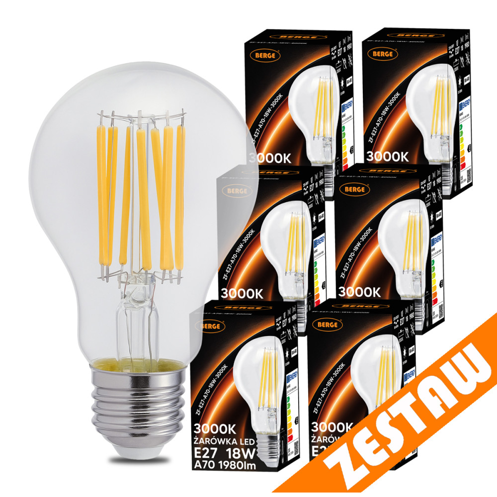 BERGE SADA 6x LED žiarovka E27 18W 1980lm 3000K  - tepla biela