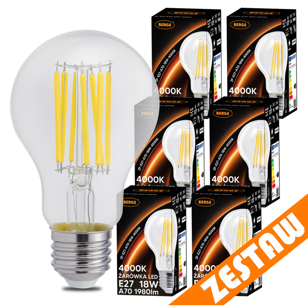 BERGE SADA 6x LED žiarovka E27 18W 1980lm 4000K - neutrálna biela