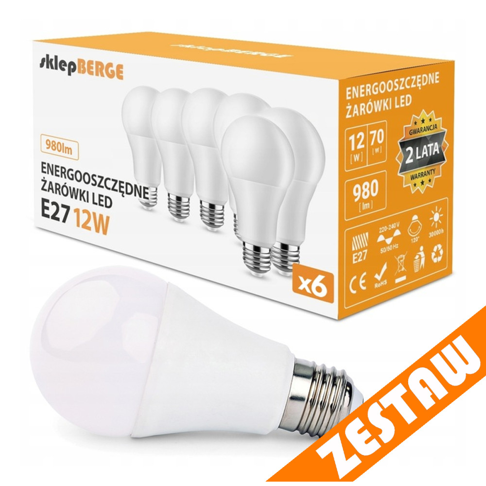 BERGE SADA 6x LED žiarovka E27 A60 12W 960lm - neutrálna biela