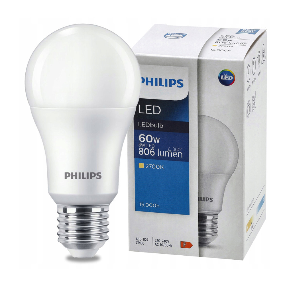 BERGE LED žiarovka E27 PHILIPS 8W 806lm 2700K A60 - tepla biela
