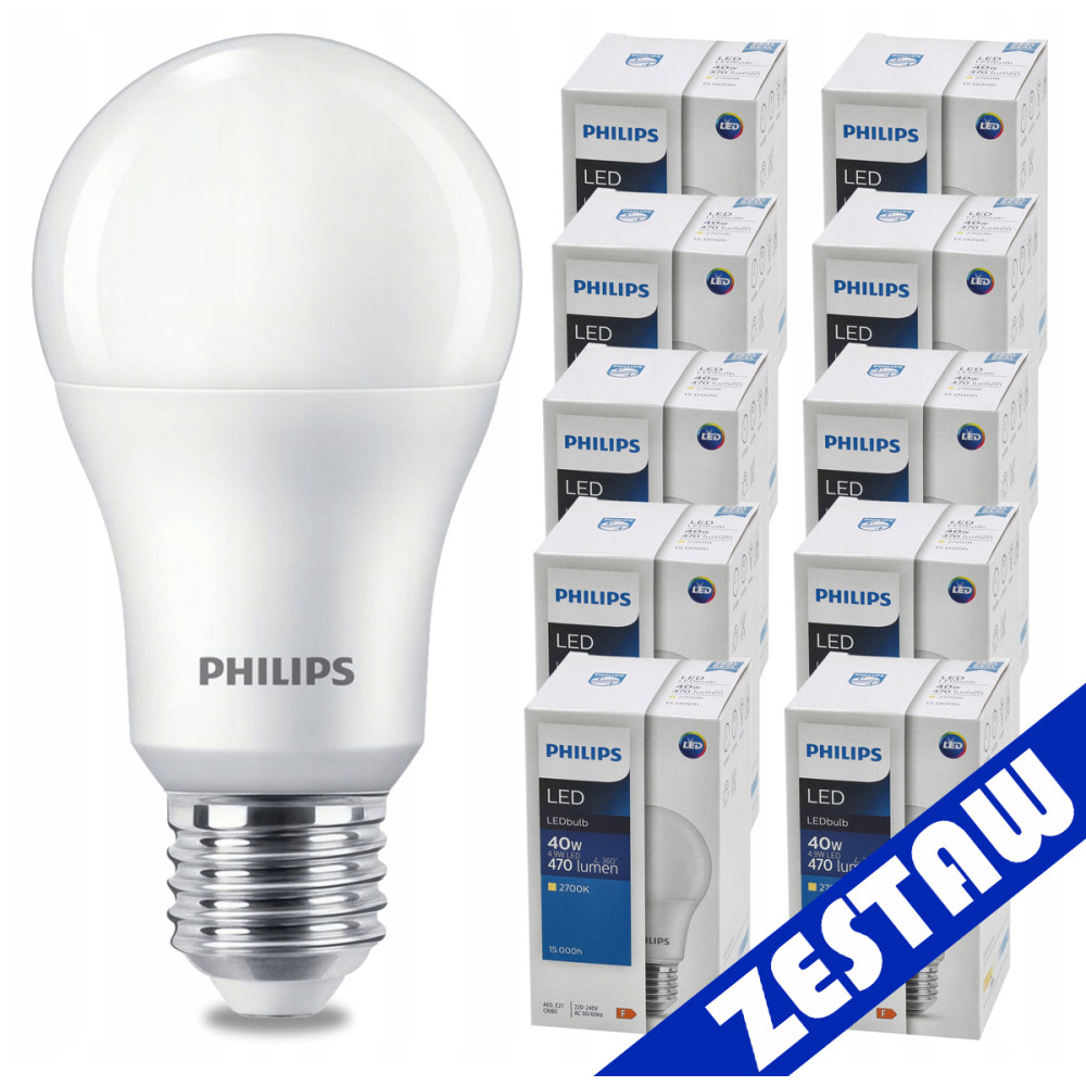 BERGE SADA 10 KS LED žiaroviek PHILIPS E27 4,9W 470 lm - tepla biela