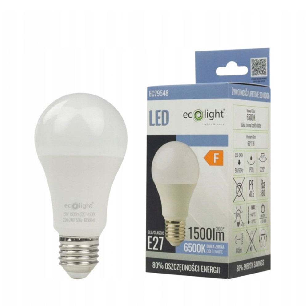 ECOLIGHT Žiarovka E27 A60 15W CW Eco Light