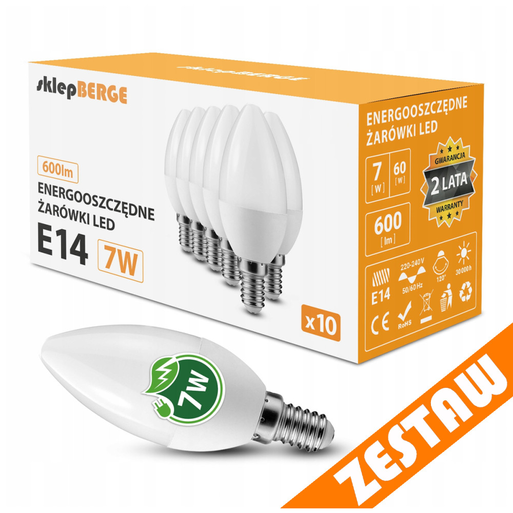 BERGE SADA 10x LED žiarovka E14 7W 600lm - neutrálna biela