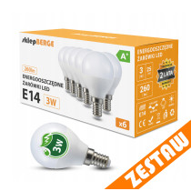 BERGE SADA 6x LED žiarovka E14 G45 3W guľová 270lm - studená biela