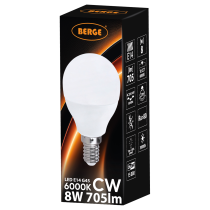 BERGE SADA 6x LED žiarovka G45 E14 8W 705lm - studená biela