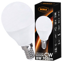 BERGE SADA 6x LED žiarovka G45 E14 8W 705lm - studená biela