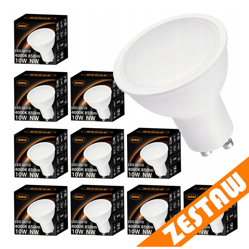 BERGE Sada 10x GU10 LED žiaroviek 10W 850lm - neutrální biela