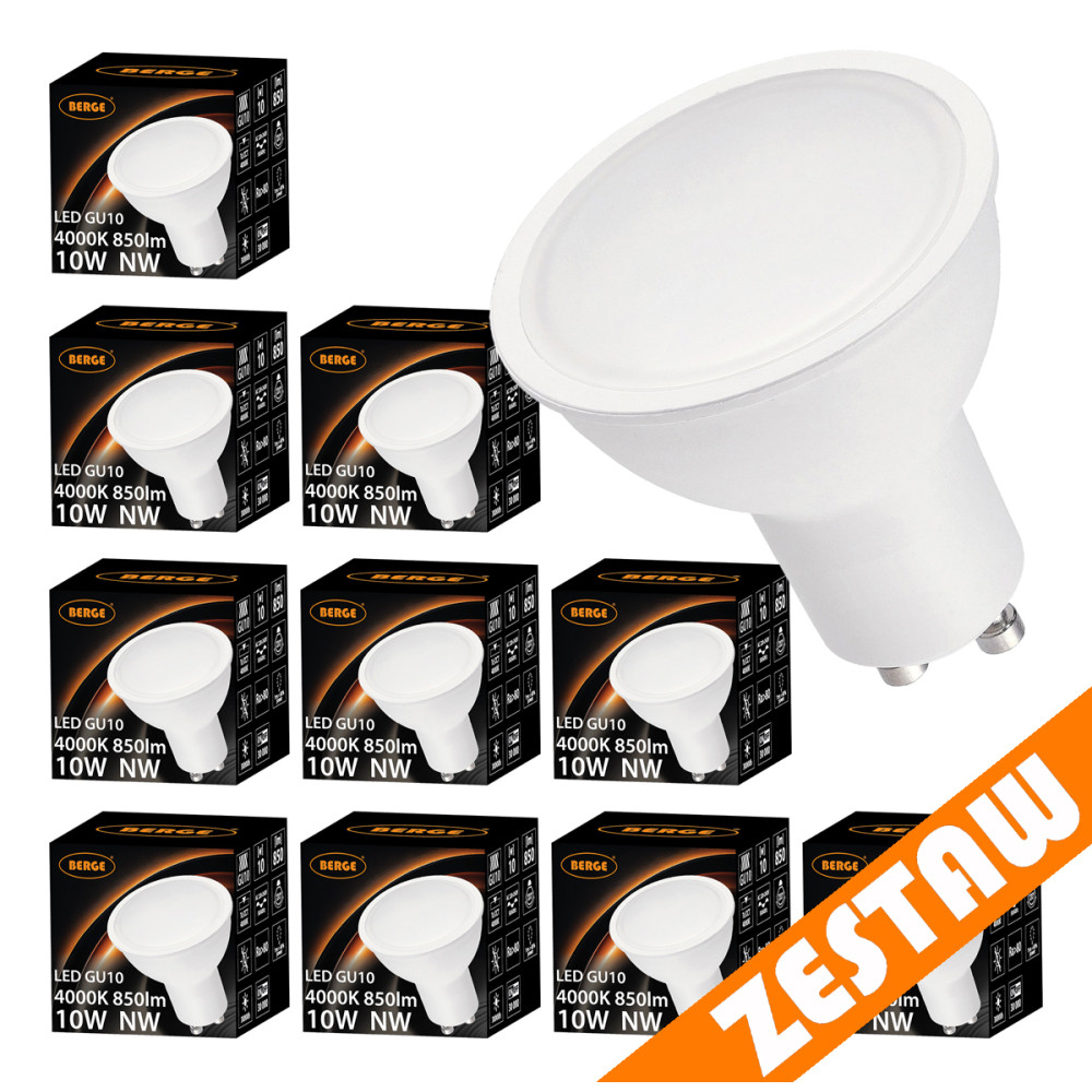 BERGE SADA 10x LED žiarovka GU10 10W Premium  - neutrálna biela