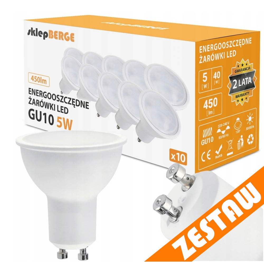 BERGE SADA 10x LED žiarovka GU10 5W 450lm - neutrálna biela