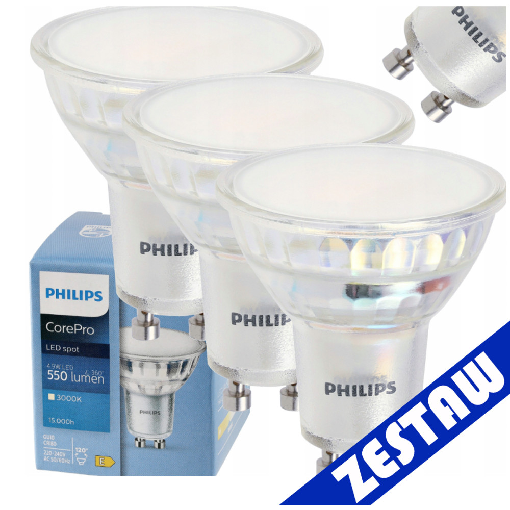BERGE SADA 3x žiarovka Philips GU10 4,9W 550 lm 112 lm/W 4000K EyeComfort