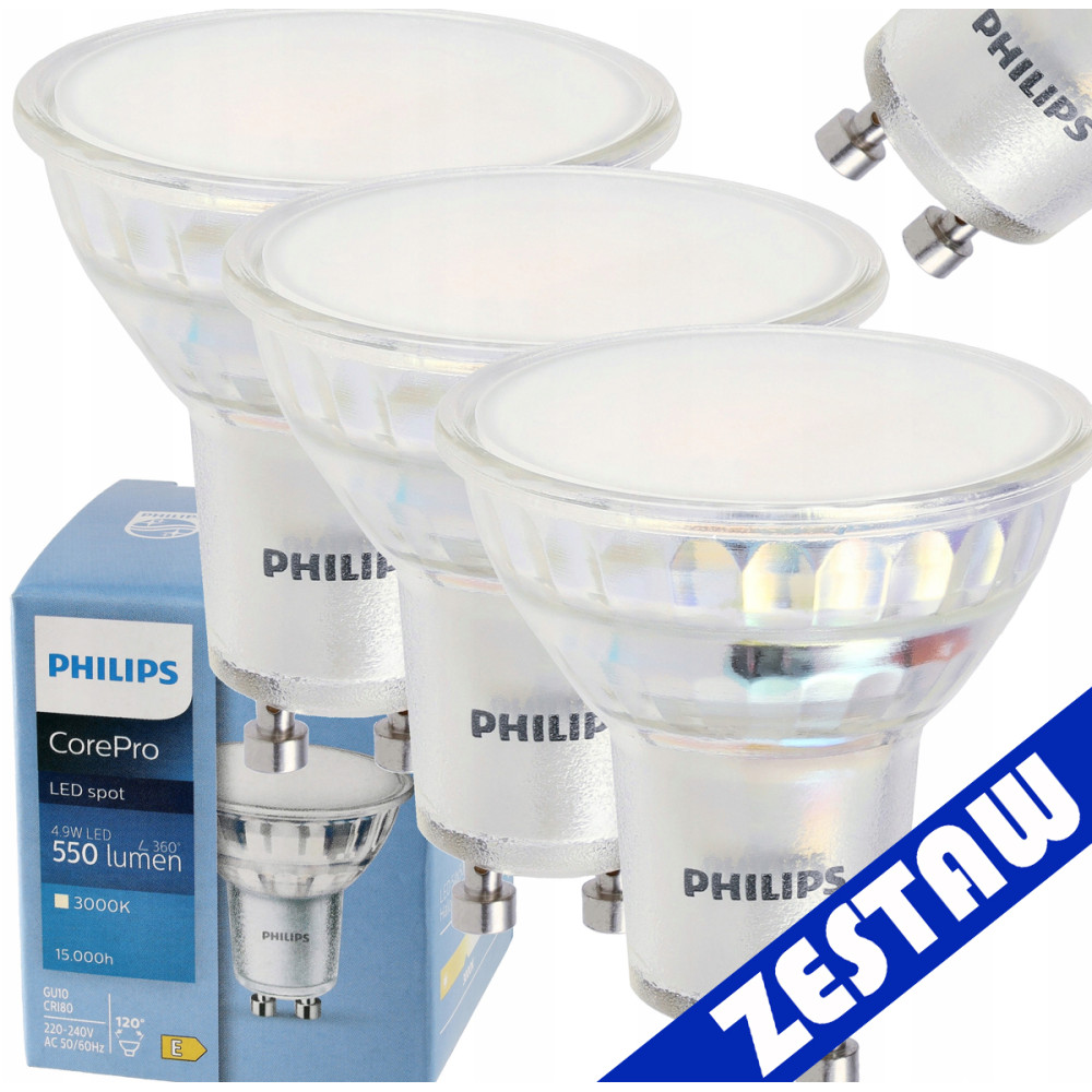 BERGE SADA 3x žiarovka Philips GU10 4,9W 550lm 112lm/W 3000K EyeComfort CorePro