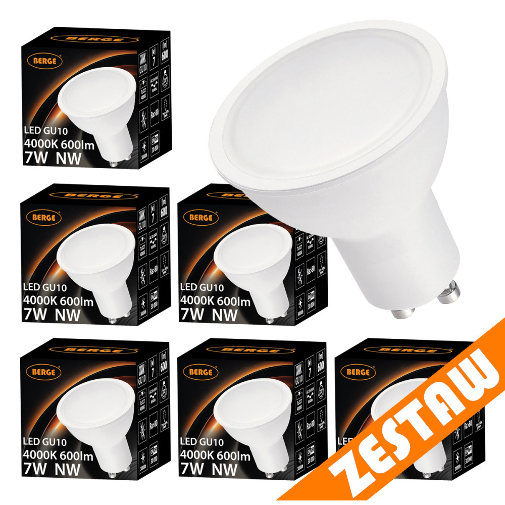 BERGE Sada 6x GU10 LED žiaroviek 7W 600lm - neutrálna biela