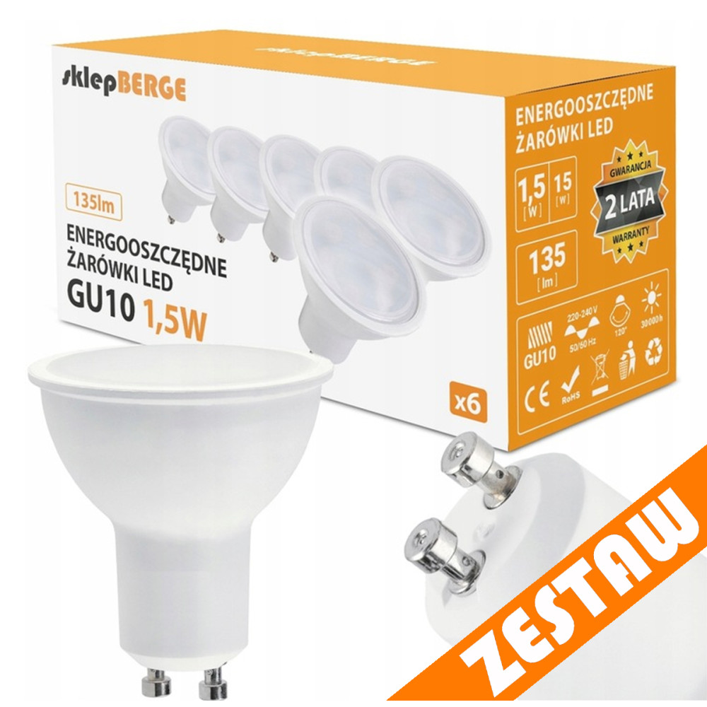 BERGE SADA 6x LED žiarovka GU10 1,5W 135lm - neutrálna biela