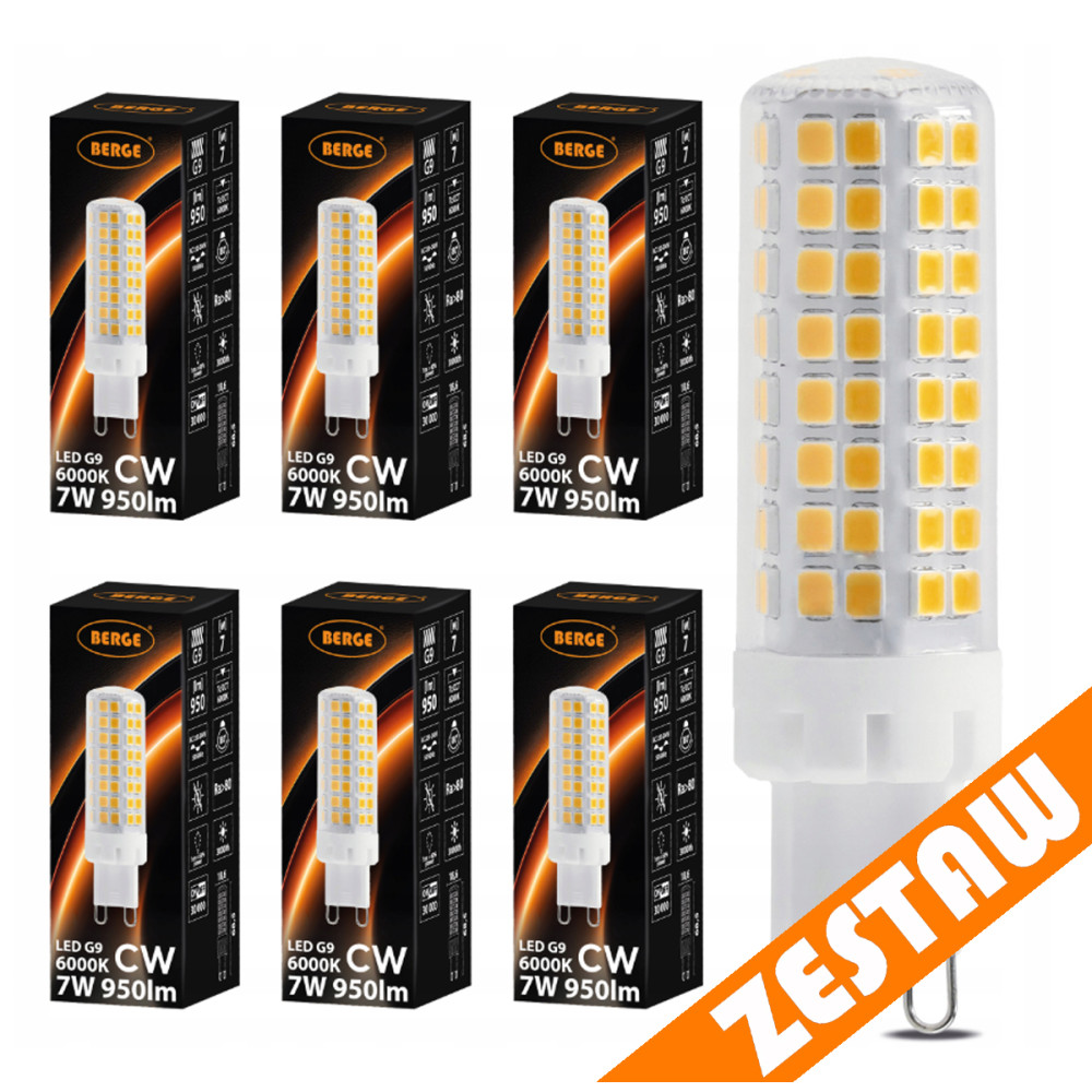 BERGE SADA 6 x G9 LED žiarovka 7W 950lm 6000K - studená biela