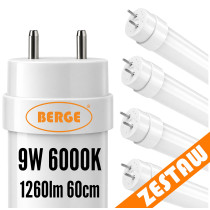 BERGE 4x LED trubicové svetlo 60cm T8 9W 1260lm 6000K - studená biela