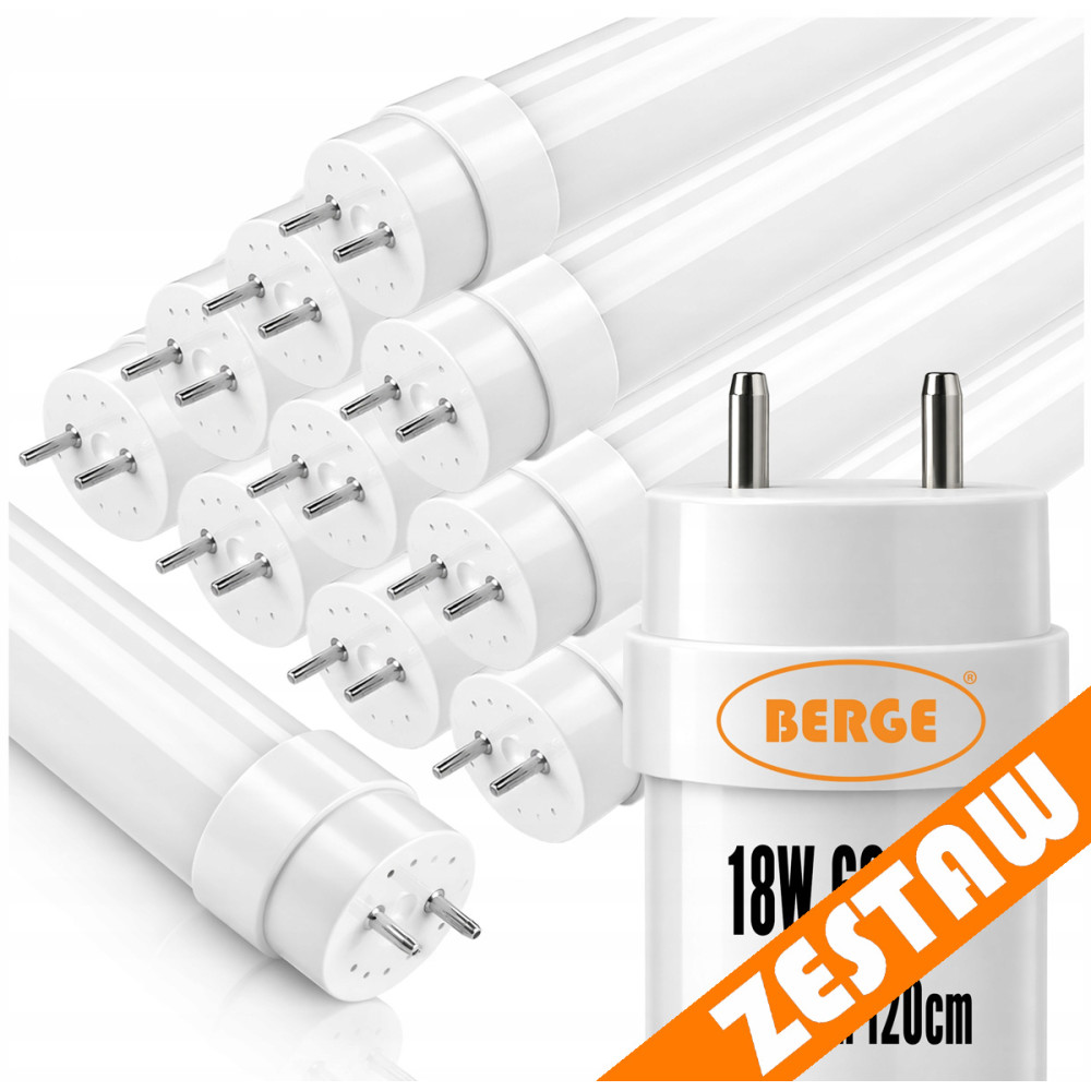 BERGE 10x LED žiarivka 120cm T8 18W 1800lm 6000K - studena biela