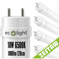 ECOLIGHT 4x LED trubicové svetlo 120cm 18W 6500K 1800lm T8 G13 - studená biela