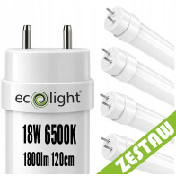 ECOLIGHT 4x LED trubicové svetlo 120cm 18W 6500K 1800lm T8 G13 - studená biela