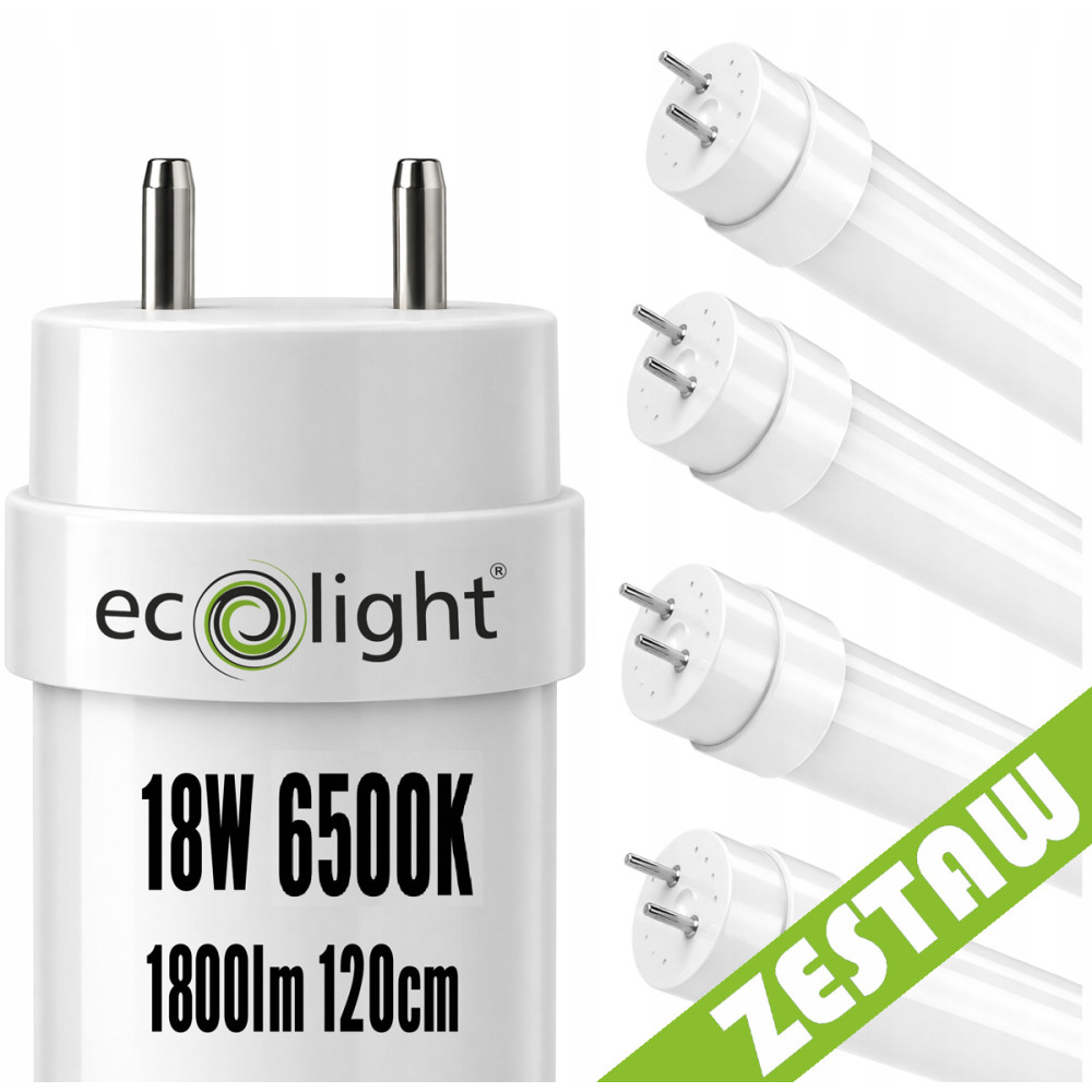 ECOLIGHT 4x LED trubicové svetlo 120cm 18W 6500K 1800lm T8 G13 - studená biela
