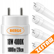 BERGE 4x LED trubicové svetlo 18W T8 120cm 1800lm 4000K neutrálna biela