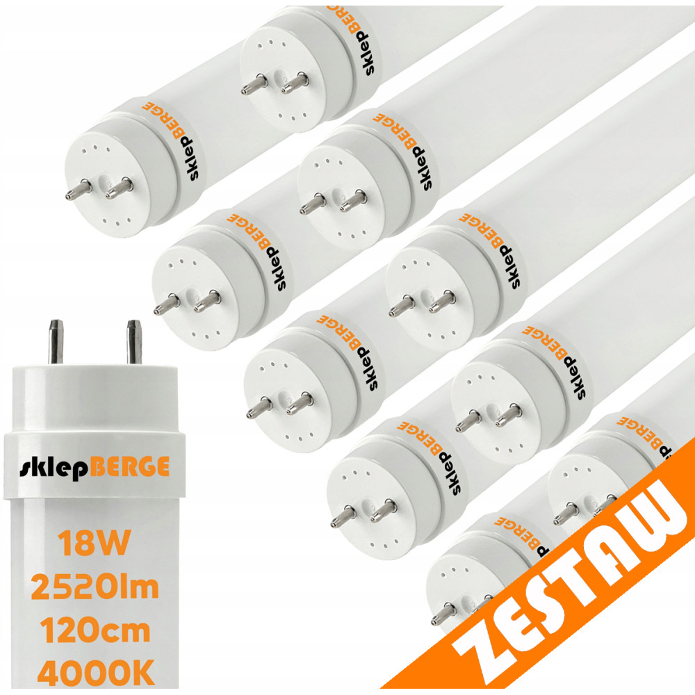 BERGE SADA 10x LED trubíc 120CM T8 18W 2520lm 140LM/W 4000K SILNÉ svetlo